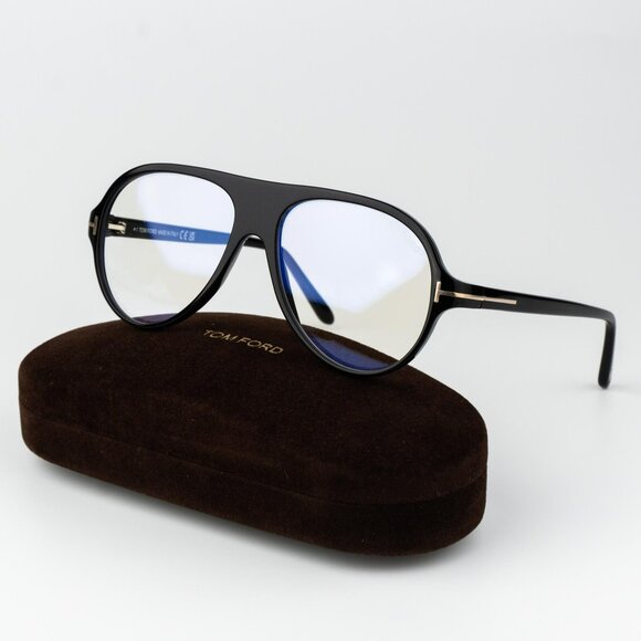 Tom Ford Men Eyeglasses Shiny Black Blue Block Pilot FT5012-B/V 001 BRAND NEW - Picture 1 of 13